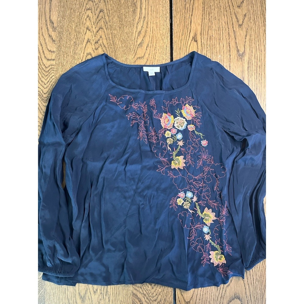 J. Jill Navy Blue Floral Embroidered Blouse Top Women's Plus‎ Small Petite